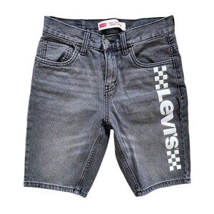 Levis Boys Jean Shorts 502 Taper Short Size Youth 12 Faded Black Checkered Logo